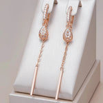 585 Rose Gold Tassel Water Drops Dangle Earrings For Women