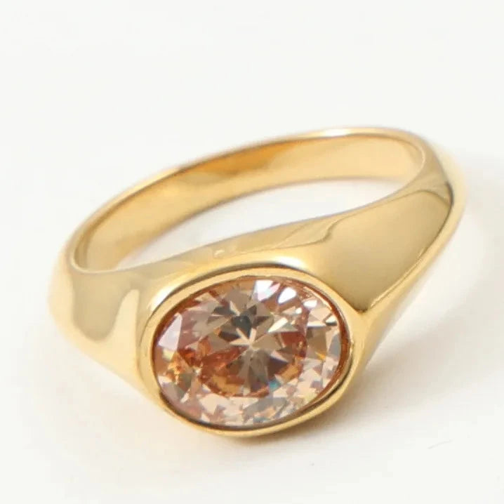 Luxury Shiny Cubic Zirconia Stainless Steel Wedding Statement Ring PVD Gold Plated Fashion Waterproof Jewelry16758