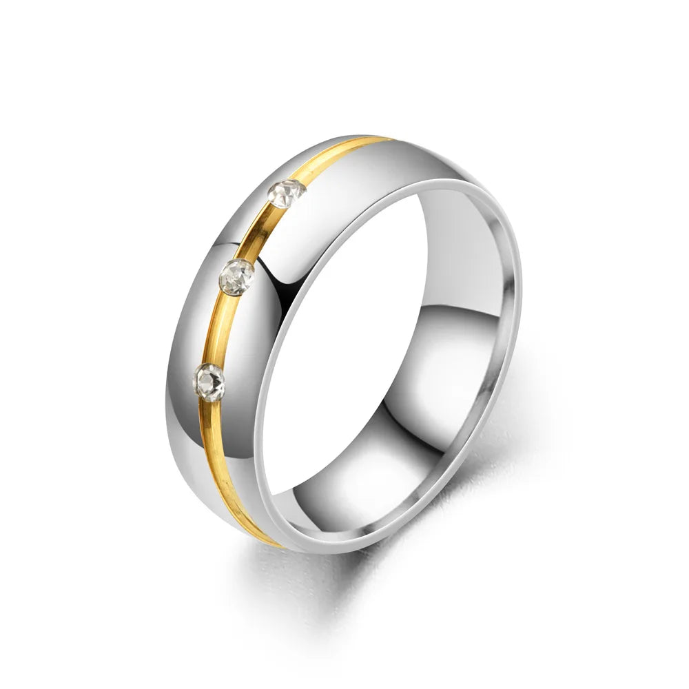 Couples Promise Rings - Matching Stainless Steel Bands with Gold Stripe, His or Hers