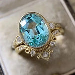 Two-Piece Sky Blue Oval Ring Set for WomenF18126
