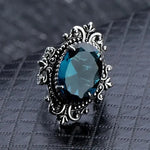 Ethnic Bohemia Blue & Black Caved Ring