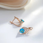 Rose Gold Square Blue Zircon Drop Earrings for Women