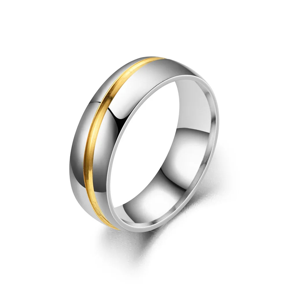 Couples Promise Rings - Matching Stainless Steel Bands with Gold Stripe, His or Hers