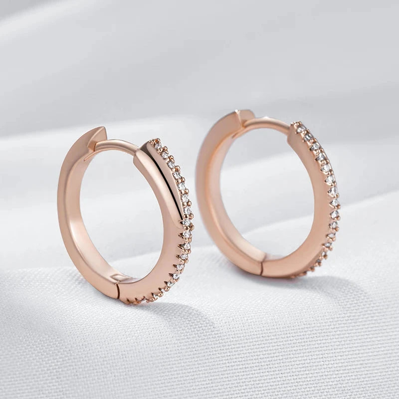 Elegant Rose Gold Zircon Hoop Earrings for Women