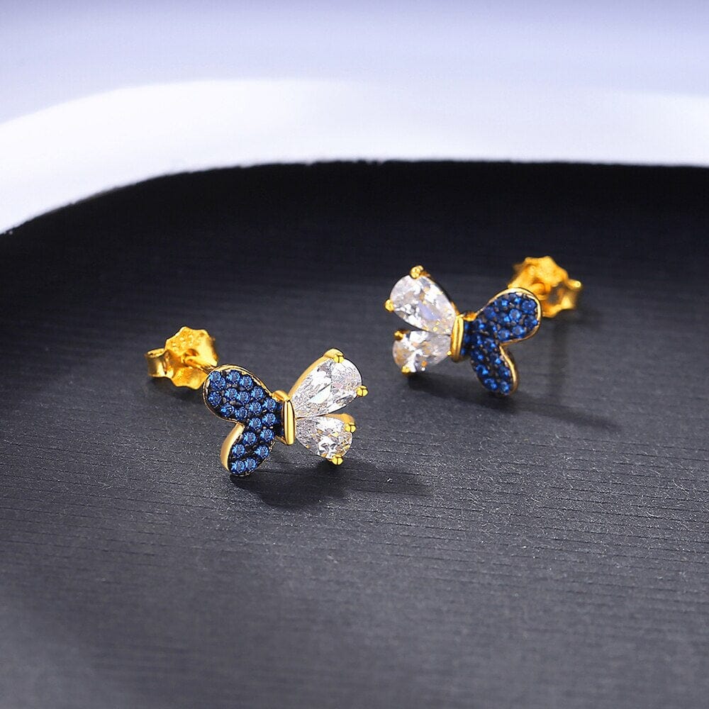 Sapphire 925 Sterling Silver Butterfly Gold Plated Stud EarringsEarrings