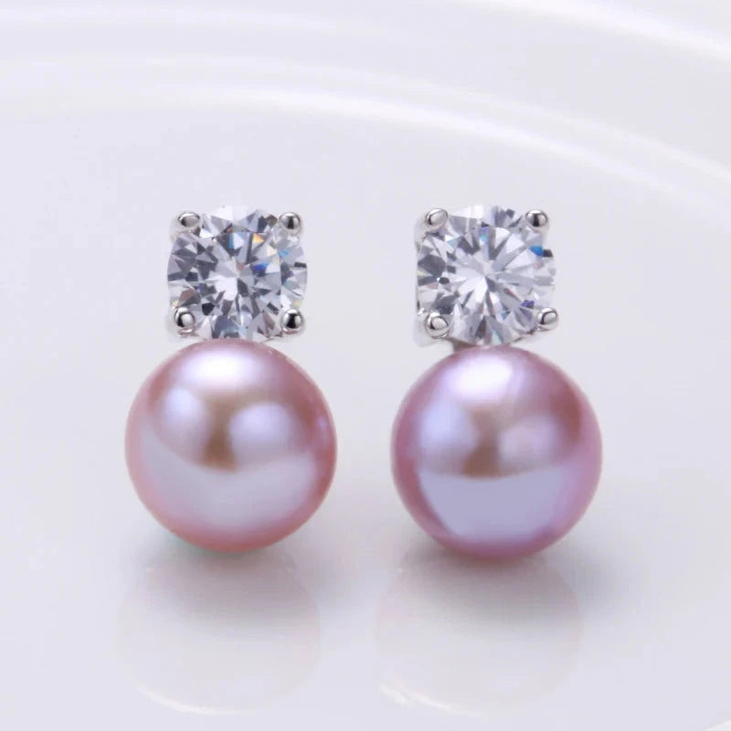 925 Sterling Silver Natural Freshwater Pearl Earrings for Womenpurple pearl earring