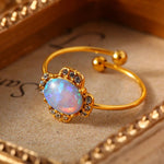 Stainless Steel Open Rings For Women Water Drop Heart Opal RhinestoneA139 oval7