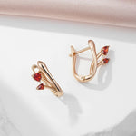 Red Zirconia Tulip Stud Earrings in Rose Gold