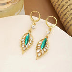 2024 New Green Crystal Leaf Pendants Hanging Earrings for Women Full Rhinestone Luxury Crystal Dangle Earrings Korean Ear Jewelr