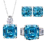 Aquamarine Zircon S925 Sterling Silver Jewelry Sets Necklace Earring Ring Sets Fine Jewelry for Women