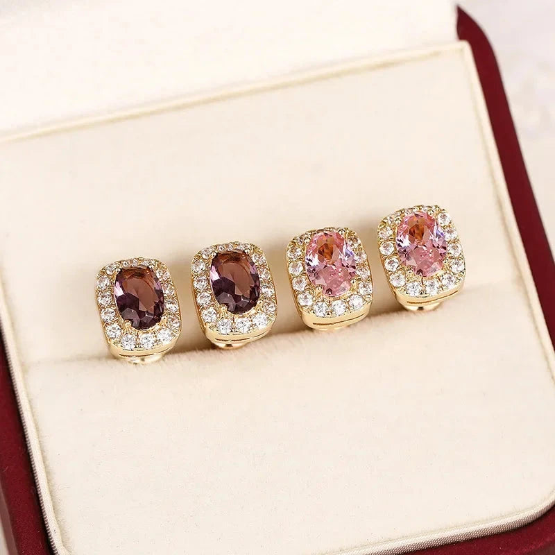 Elegant Pink Zircon Square Oval Earrings for Women