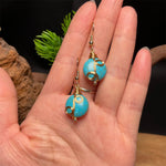 Retro Blue Turquoise Beads Twist Metal Design Drop Dangle Earring