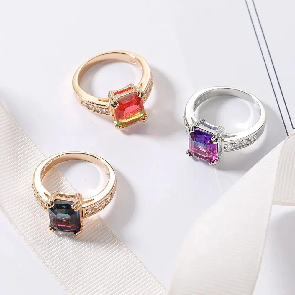 Gold Plated Tourmaline Color CZ Ring for Women