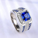 European and American fashion new men's jewelry, inlaid with blue square zircon, grand luxury men's ring