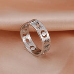 Hollow Sun Moon Ring Stainless Steel Gold Color Women Rings