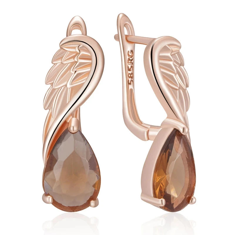 Shiny Brown Natural Zircon English Earrings for Women 585 Rose GoldH2367