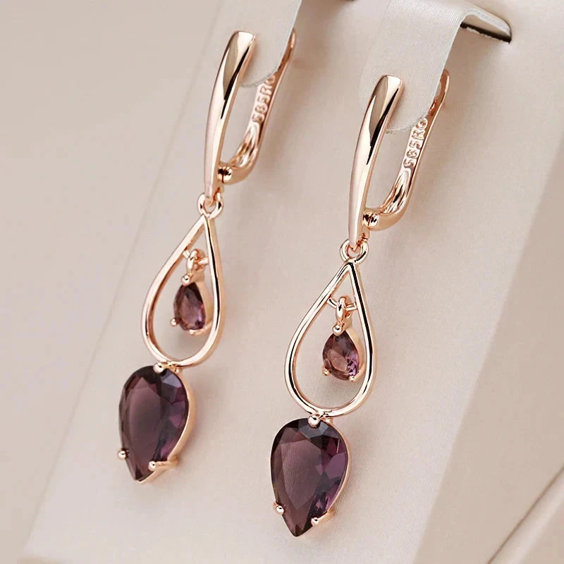 Transparent Grey Stone Drop Earrings – 585 Rose GoldPurple