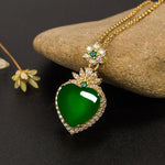 Love Heart-Shaped Emerald & Green Chalcedony Pendant NecklaceNecklace