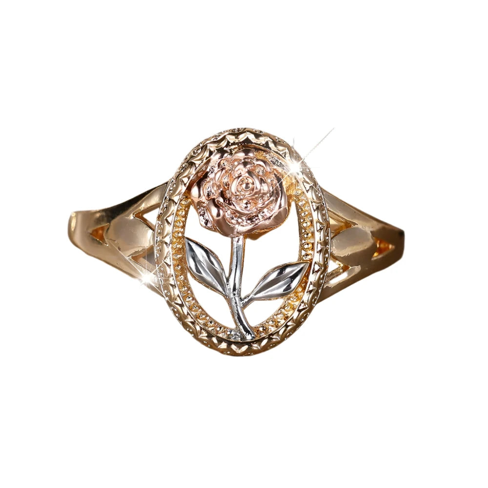 Romantic Rose Flower Ring – Vintage Rose Gold & Silver