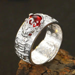 Thai Silver Mens Rings Six Character Red Garnet RingresizableStyle 3