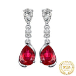 1.9ct Pear Red Ruby 925 Sterling Silver Drop Earrings