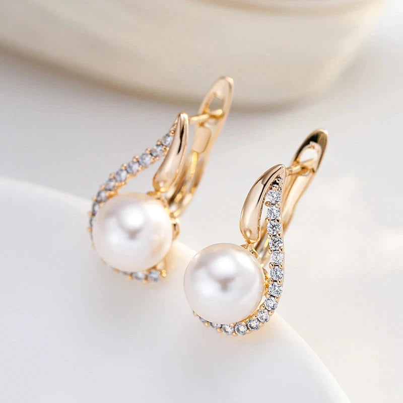 Luxury Rose Gold Geometric Pearl Earrings for Women