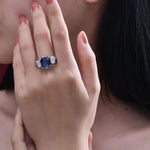 Oval 5CT Sapphire and Diamond 925 Sterling Silver RingRing