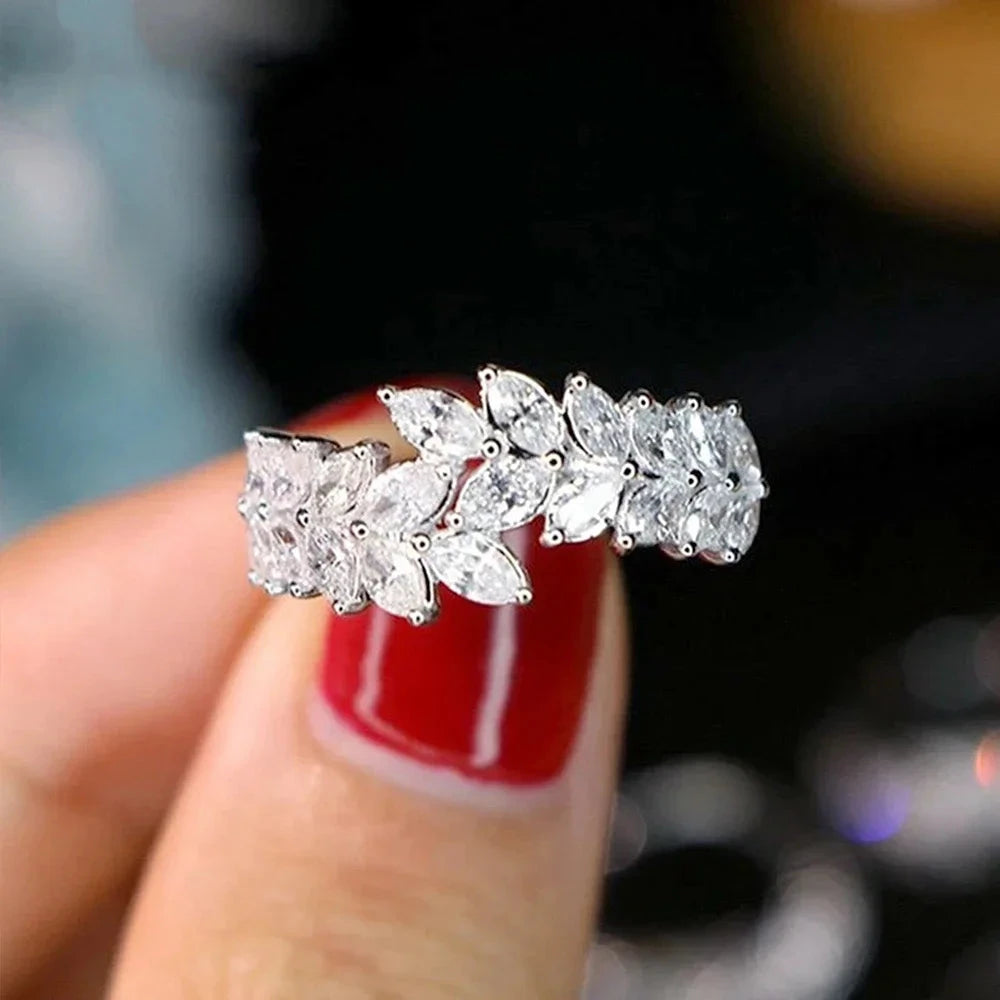 Leaf Design Cubic Zirconia Statement Ring for Women