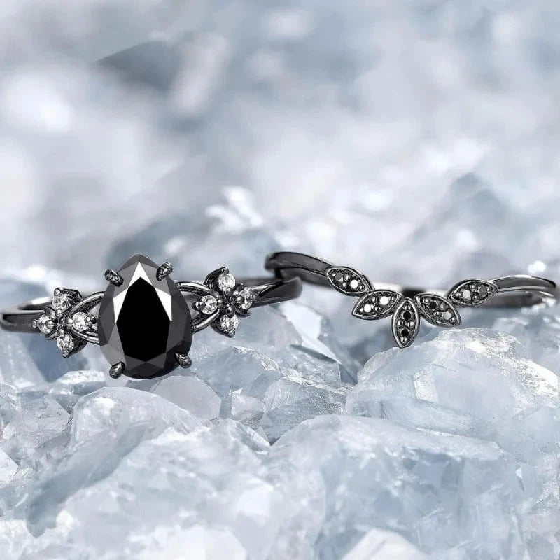 European and American Black-Plated Gun Black Water-Drop Shaped Zircon Inlaid