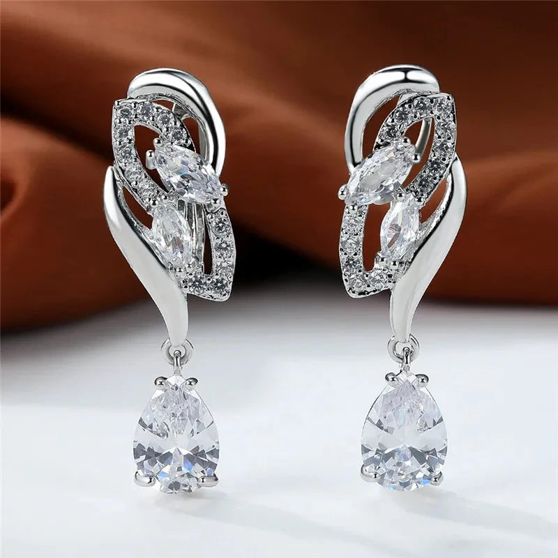 Luxury Crystal Clip Earrings for WomenWhite