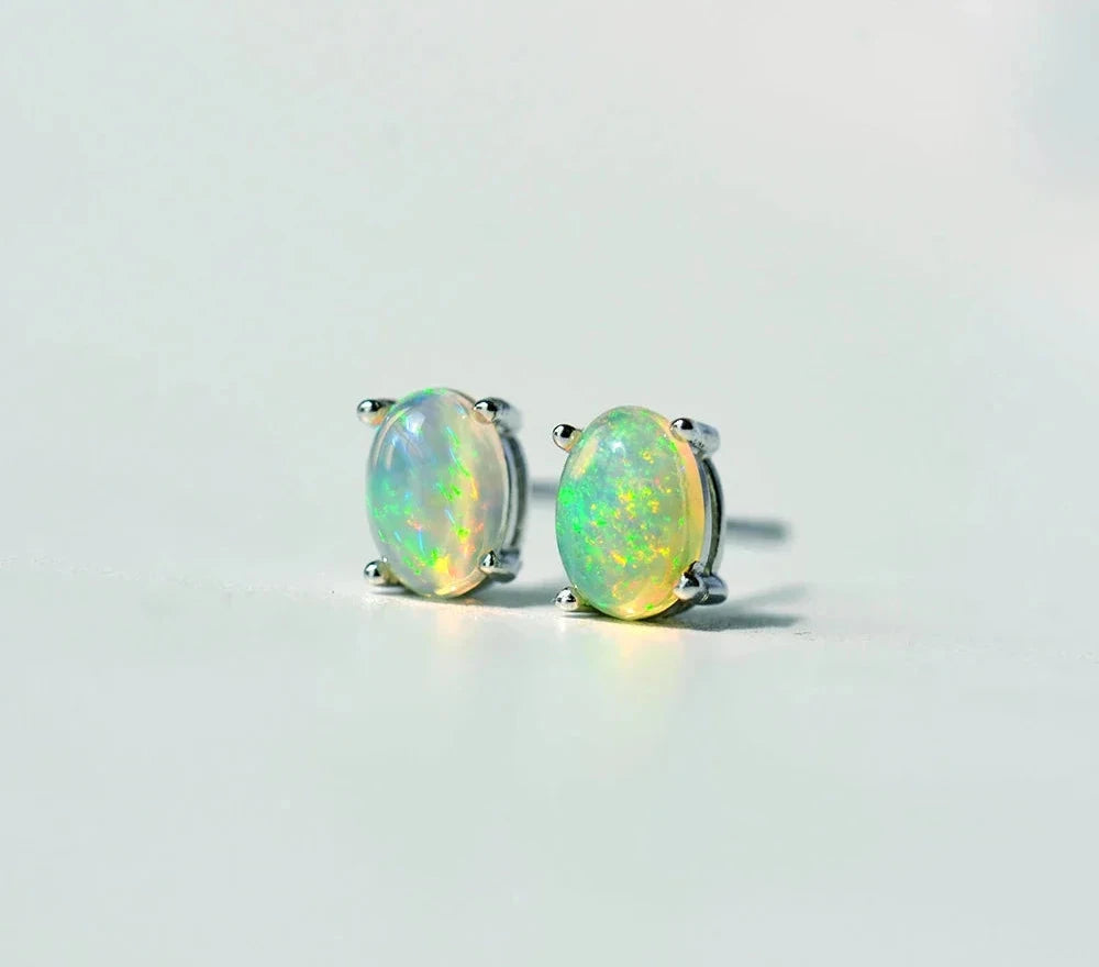 Natural Stone Opal Earrings Silver Post Lucky Hope Elf Studs Earring