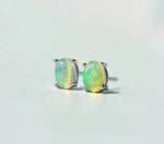 Natural Stone Opal Earrings Silver Post Lucky Hope Elf Studs Earring