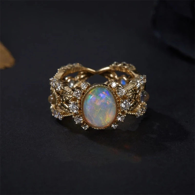 Luxury Crystal Opal Adjustable Ring Women Fashion Exquisite