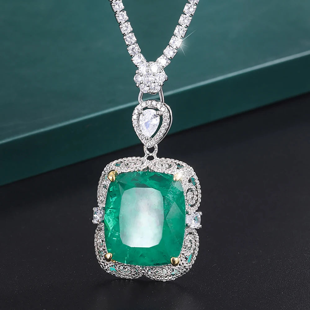 Luxury Vintage 20*23mm Emerald Pendant Tennis Chain Necklacegreen45 plus 5cm