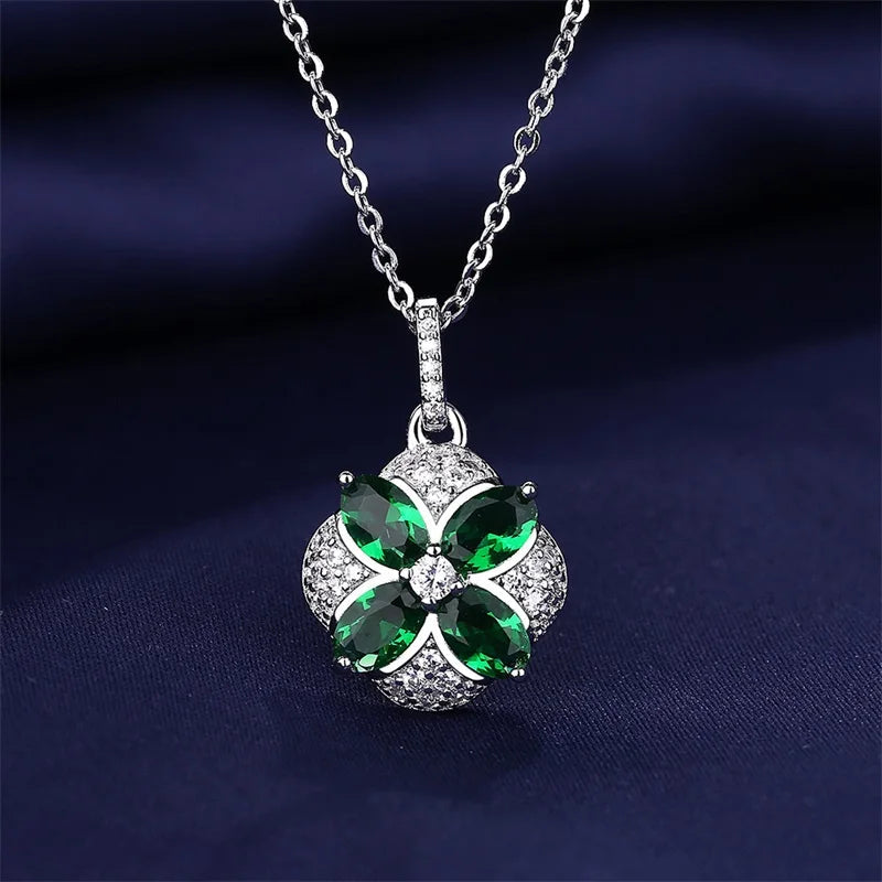 Flower Pendant Necklace Light Luxury Micro-inlaid EmeraldX08050cm