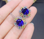 6ct 8mm*10mm Royal Blue Sapphire Ring and Necklace Jewelry SetJewelry Sets