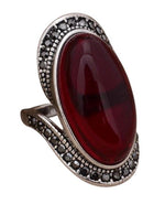 Retro Personality Garnet Stone Thai Silver Female Finger Ring