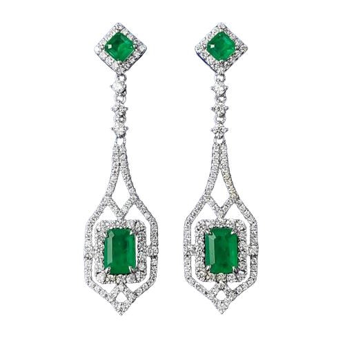 Retro 100% 925 Sterling Silver 5*7mm 1ct Emerald Lab Diamond Drop Earrings