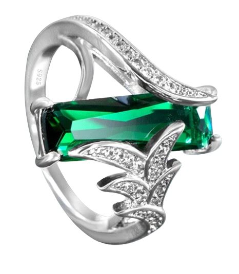 Classic Silver 925 Rings With 6*18mm Rectangle Shape Emerald Gemstone