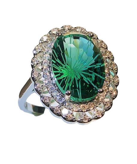 Oval Firework Craft 925 silver Inlaid Emerald Sense four-claw Ring