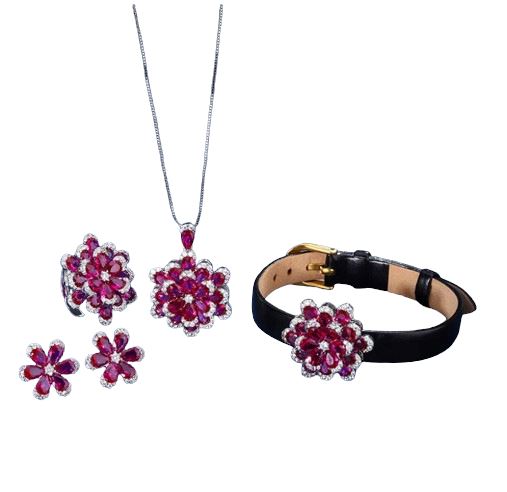 Ruby Flower Designed Jewelry Set