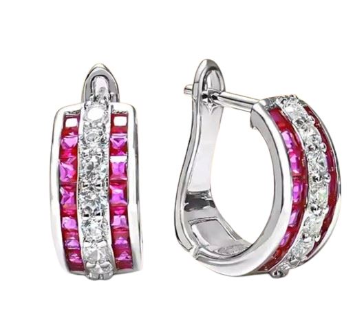 Luxury Ruby Sapphire Diamond Hoop Earring 925 Sterling