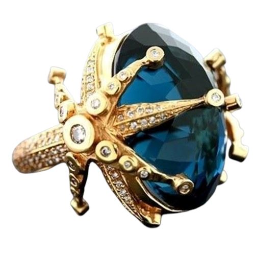 Elegant Peacock 14k Gold Color Sapphire Gemstone Ring