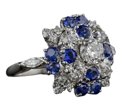 Sapphire Ring for Women Geometry Silver 925 Round Gemstones Snowflake