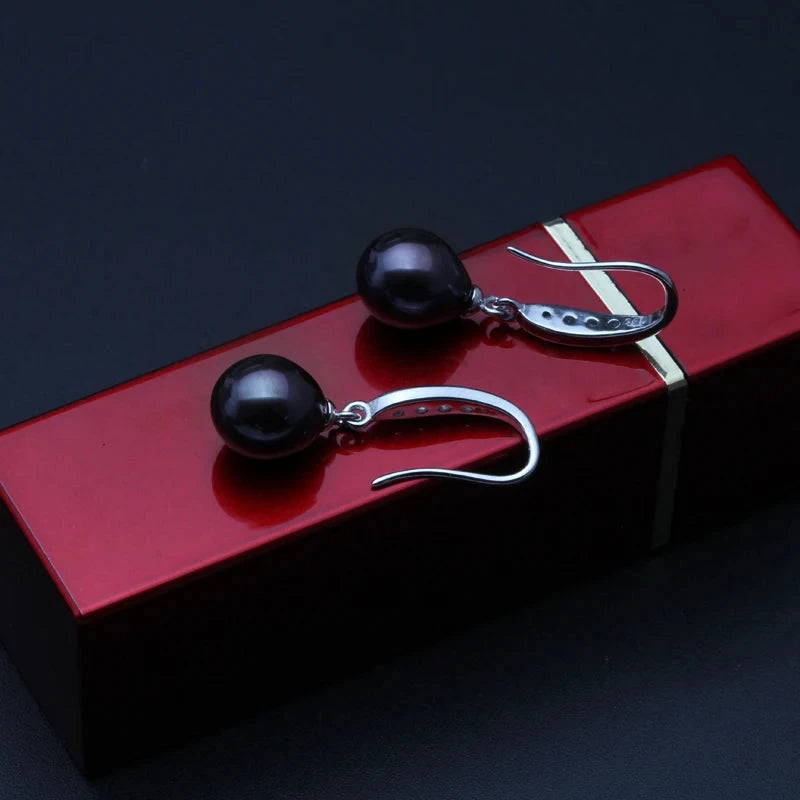 Real Grey Freshwater Pearl Earrings For Women,925 Silver Pearl Drop Earring Wife Mother Valentine's Day Birthday Gift