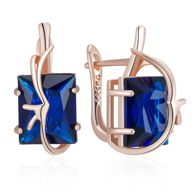 Rose Gold Square Blue Natural Zircon Drop Earrings for WomenH2411
