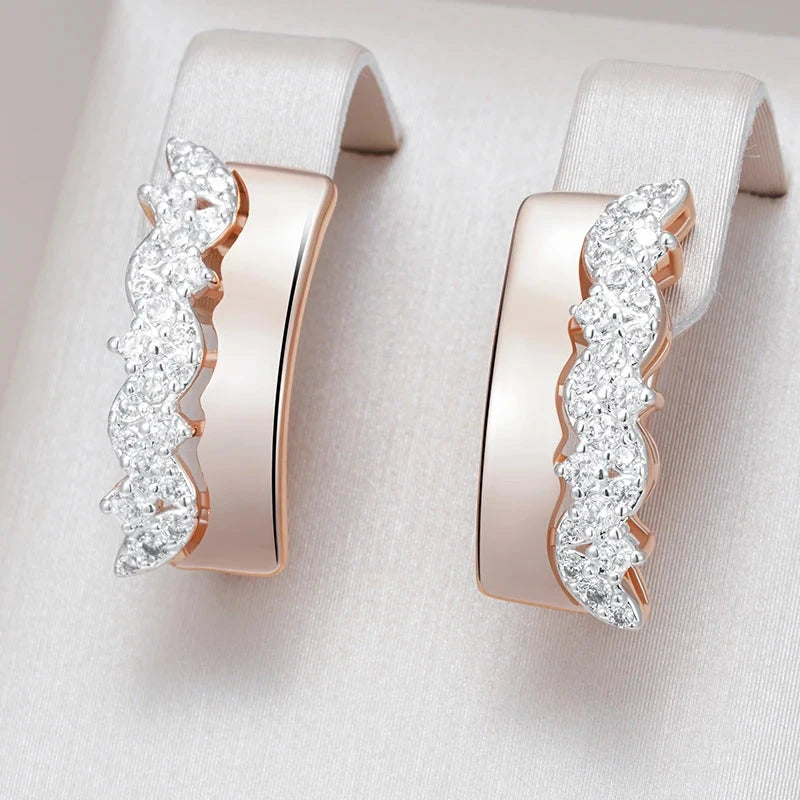585 Rose Gold Natural Zircon Petal Dangle Earrings for Women