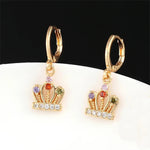 Luxury Gold Crystal Crown Drop Earrings for Women
