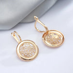 Luxury 585 Rose Gold Glossy Metal Flower Dangle Earrings for Women