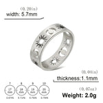 Hollow Sun Moon Ring Stainless Steel Gold Color Women RingsSilver10